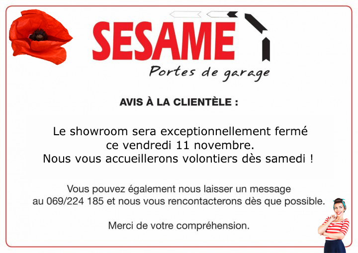 Showroom exceptionnellement fermé ce vendredi 11 novembre