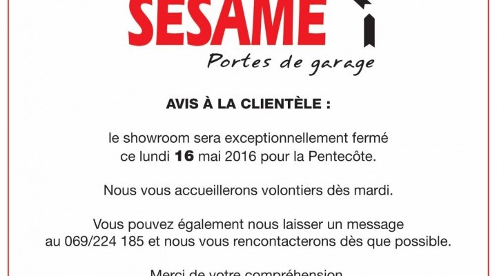 Showroom fermé ce lundi 16 mai